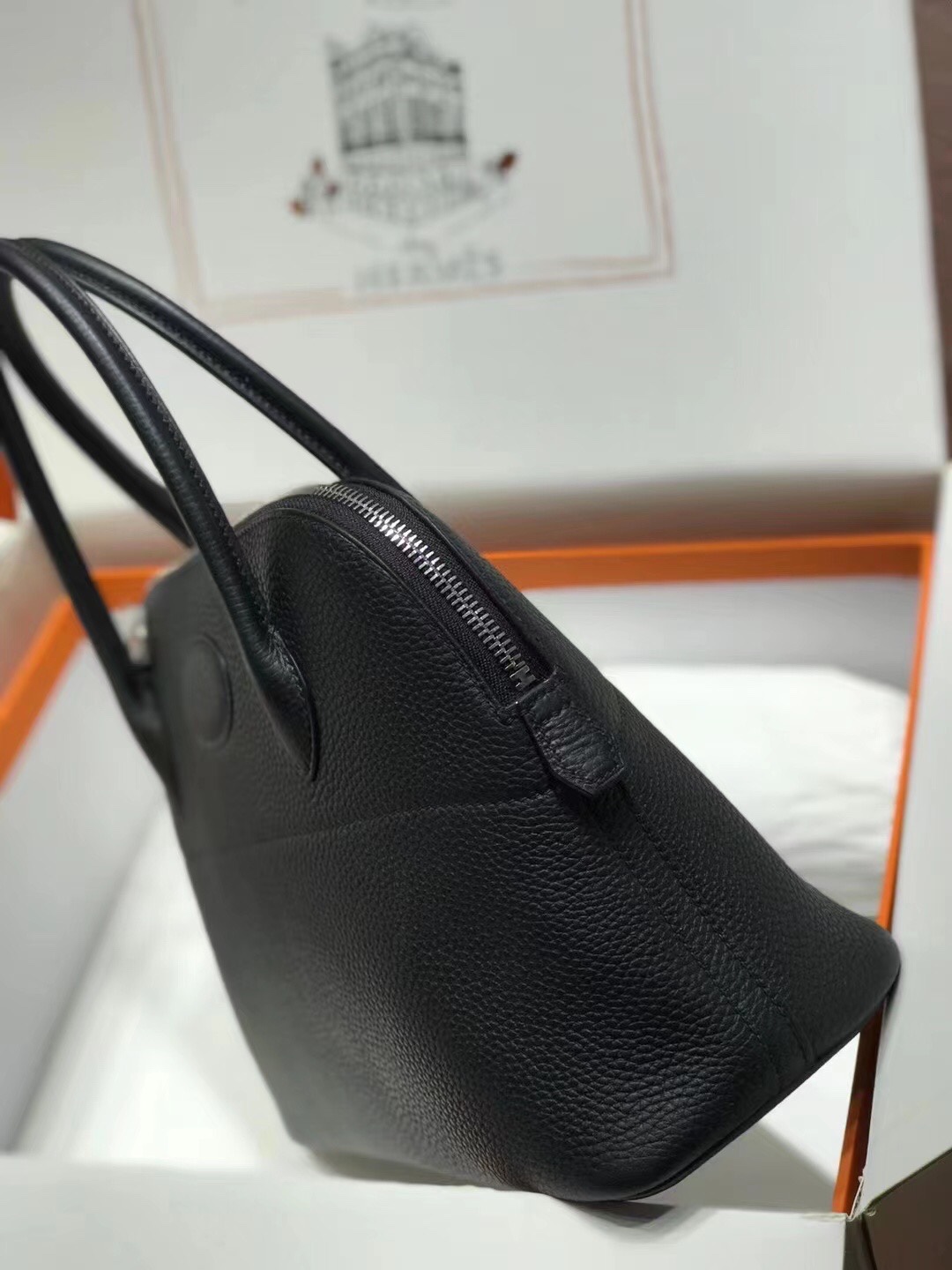 Hermes Bolide 27cm Handbag In Black Clemence Leather